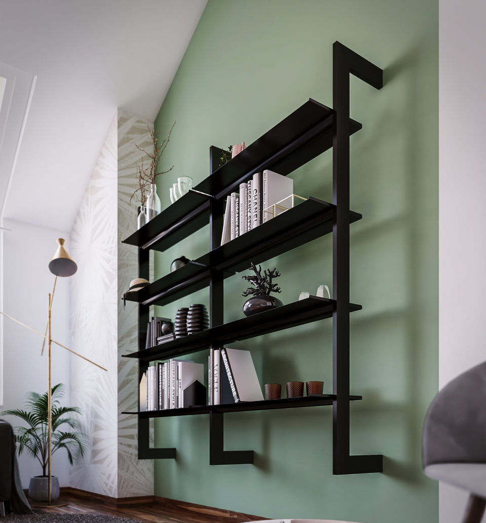 Modular Wall-Mounted Bookcase, Aluminum Bookcase